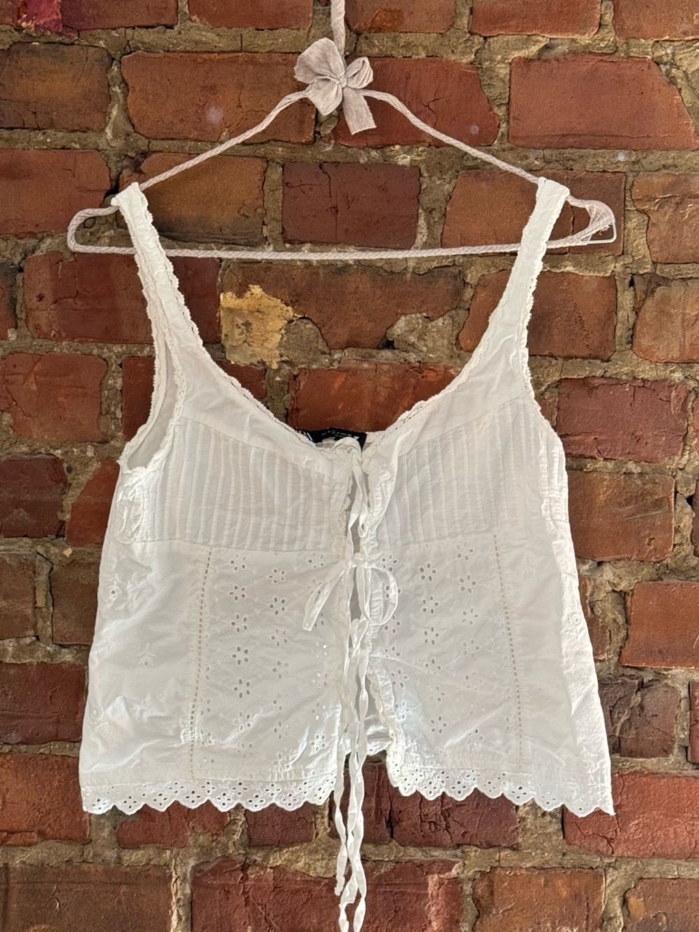 White Eyelet Tie-Front Women's Tank Top